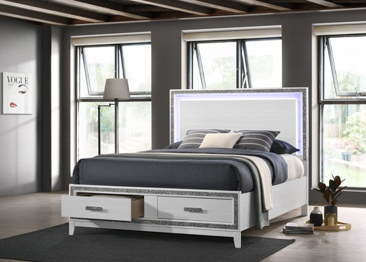 Haiden Eastern King Bed w/Storage, LED & White Finish BD01742EK