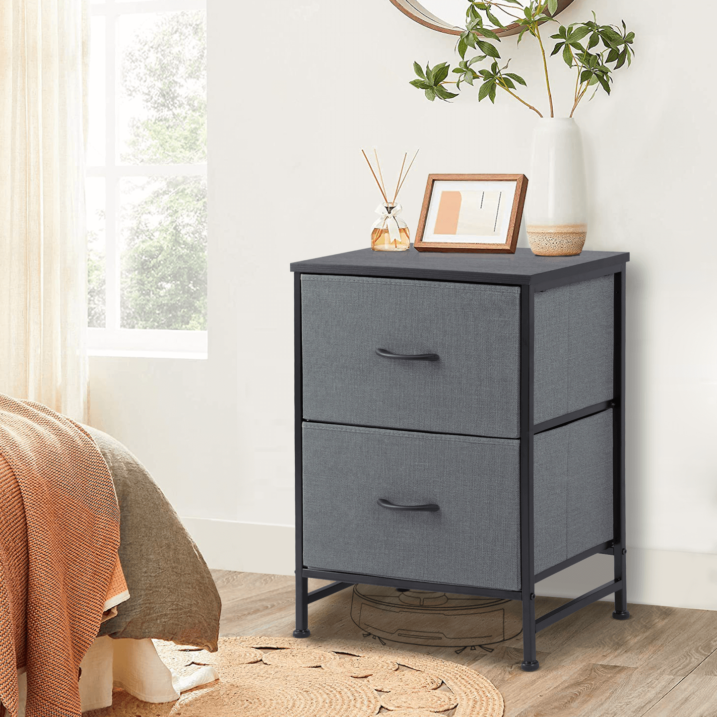 Gray Wooden Top Dresser with Fabric Drawers - Multi-Functional Storage Solution