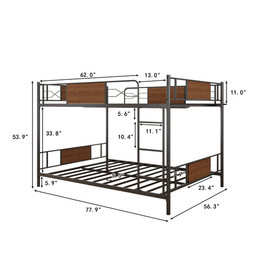 Black Metal Bunk Bed with Sandalwood Finish for Full Over Full Comfort