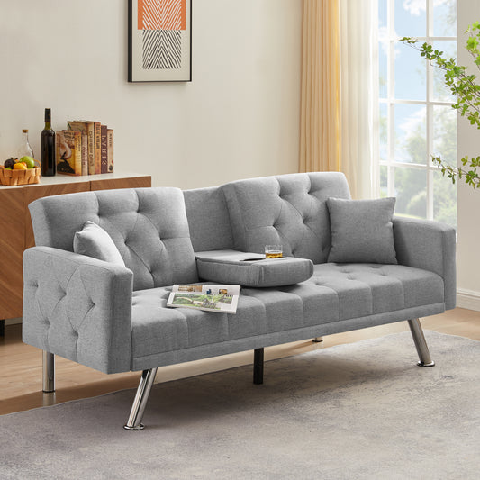 Square Arm Armrests, Grey Linen Convertible Sofa and Daybed