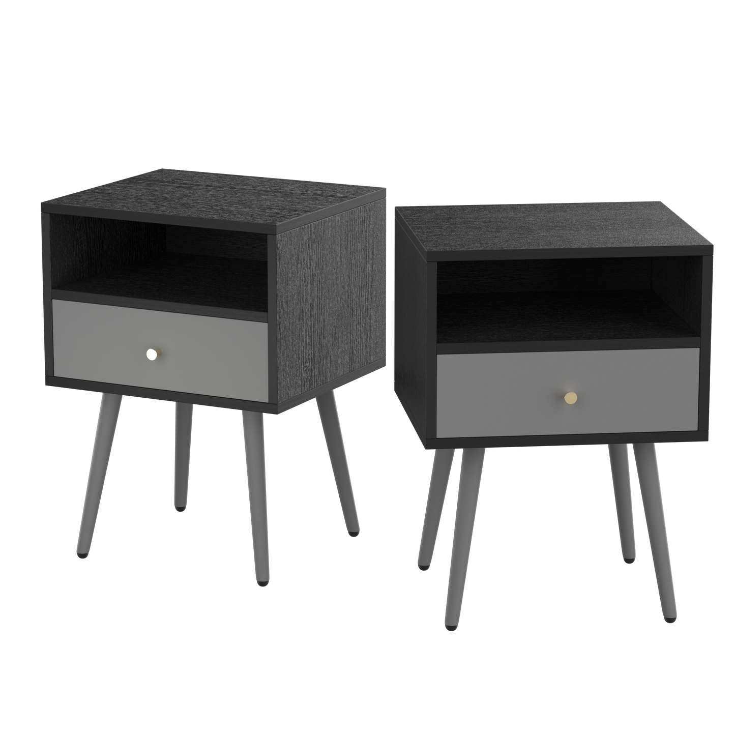 Modern Bedside Tables Set of 2,Nightstand with 1 Storage Drawer -Chic  Simple Assembly End Side Table,Sofa Table,for bedroom/living room/office (2pcs,dark grey)