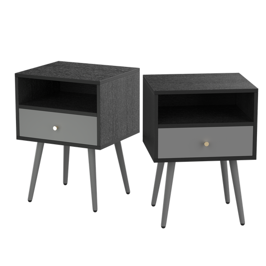 Modern Bedside Tables Set of 2,Nightstand with 1 Storage Drawer -Chic  Simple Assembly End Side Table,Sofa Table,for bedroom/living room/office (2pcs,dark grey)