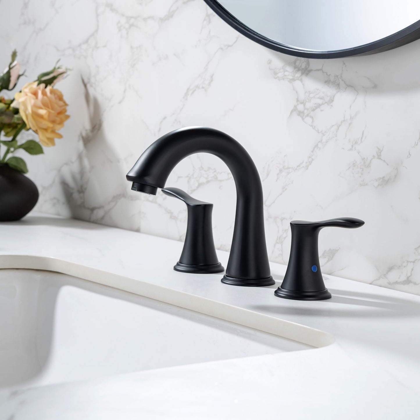 Elegant Matte Black Widespread Bathroom Faucet Set with Drain Assembly