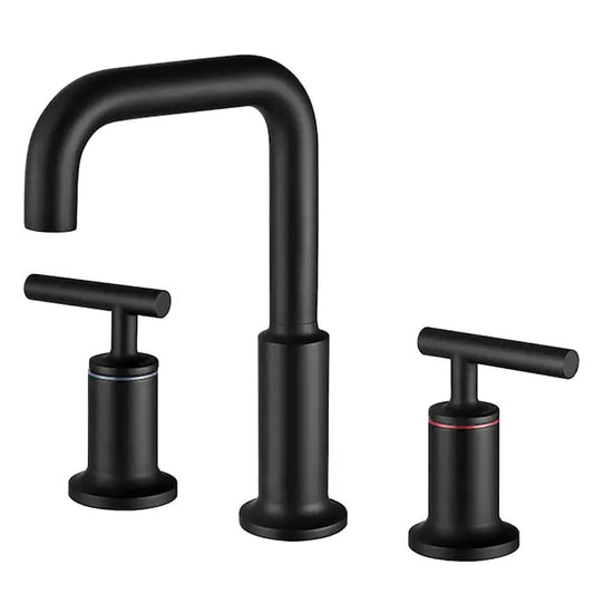 Modern Matte Black Widespread Bathroom Sink Faucet with CUPC Water Supply Hose and Cartridge