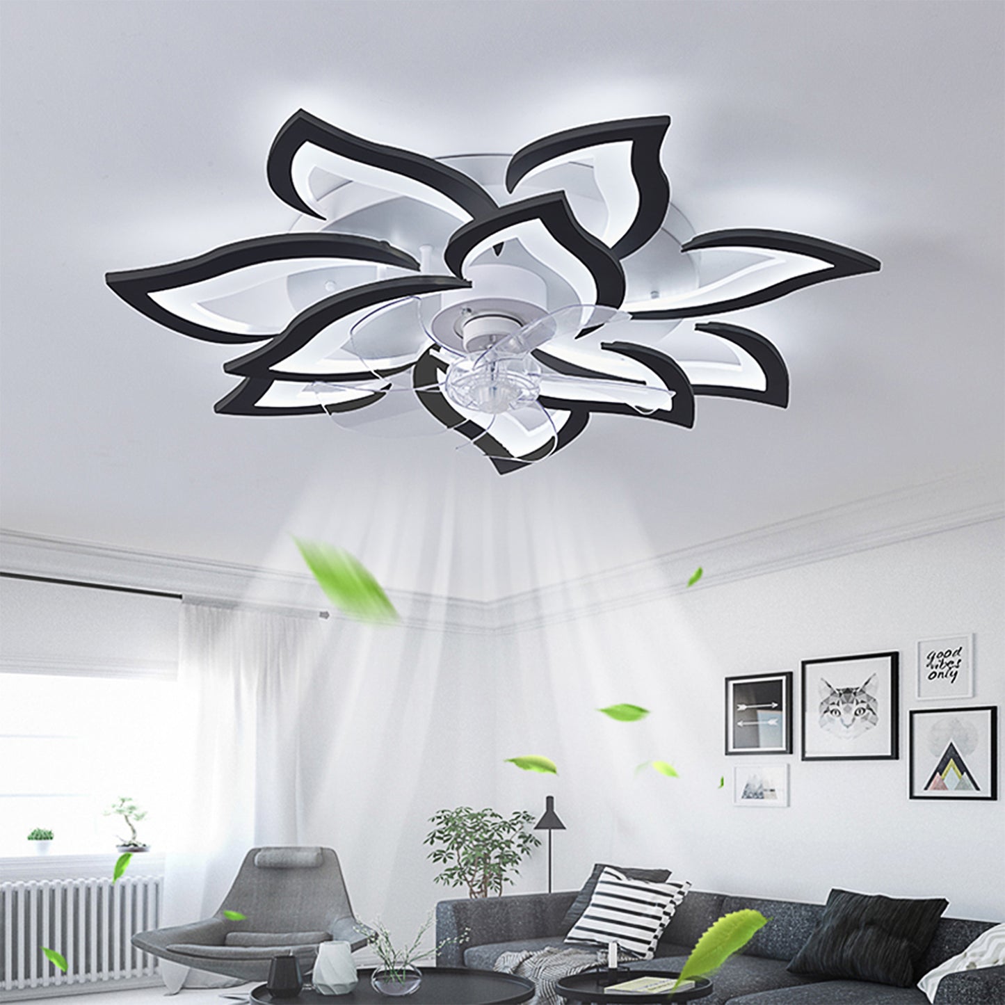 32-inch Black Acrylic Ceiling Fan with Remote Control and Dimmable LED Lights