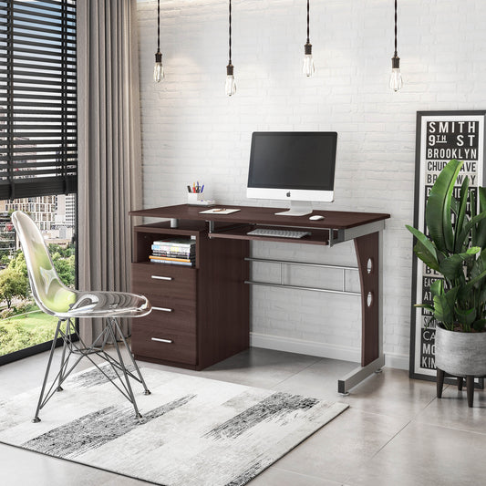 Stylish Chocolate Computer Desk with Spacious Storage