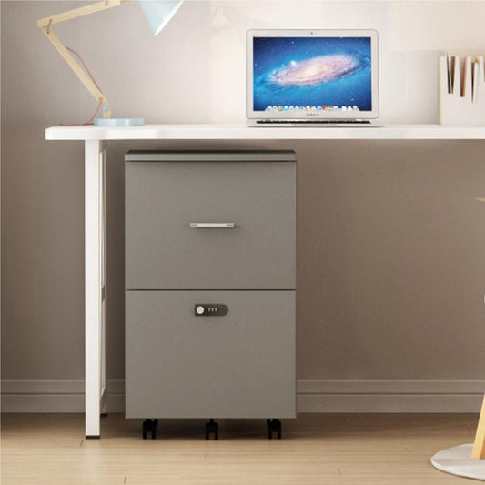 Lockable Two-Drawer File Cabinet with Universal Pulley Movement - White/Gray