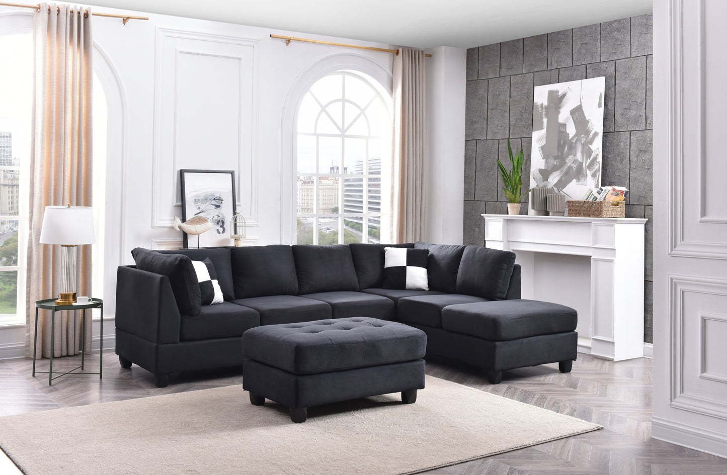 Malone G635B-SC Flexible Sectional Sofa (3 Boxes), Black