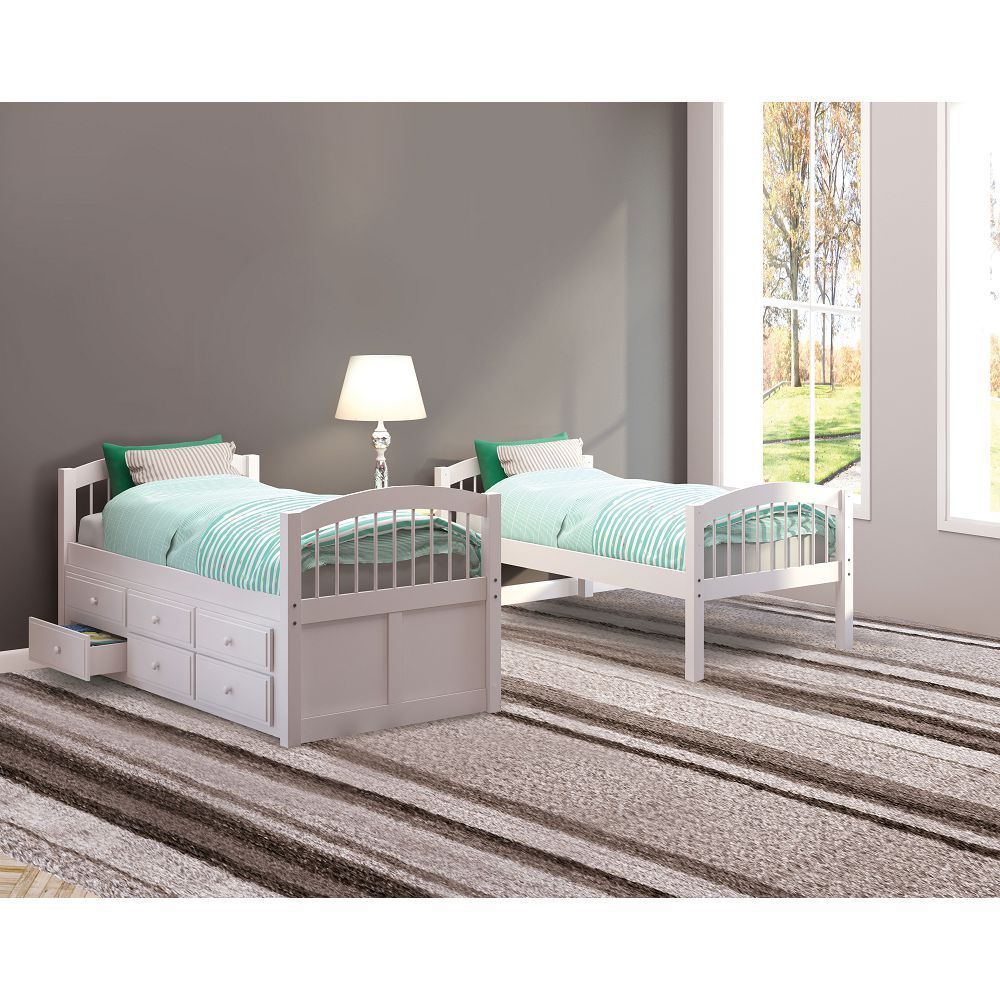 Micah Twin Bunk Bed & Trundle Set in Timeless White Finish