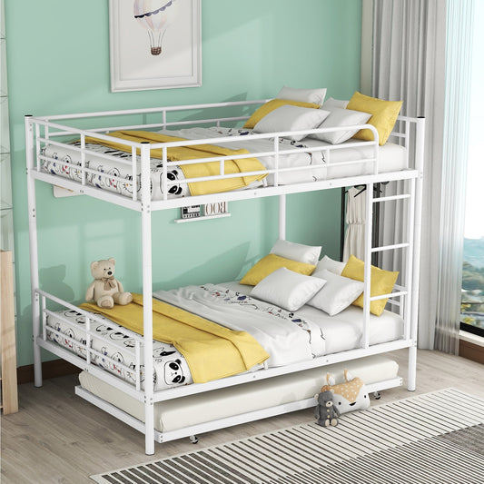 Contemporary White Full Metal Bunk Bed with Trundle