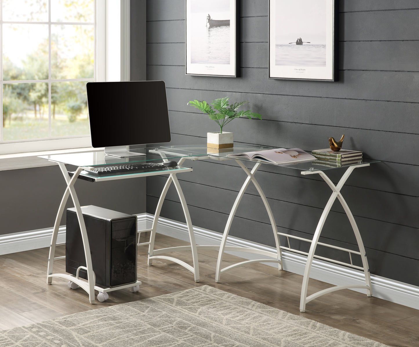 Modern Glass and White L-Shape Computer Desk by Dazenus