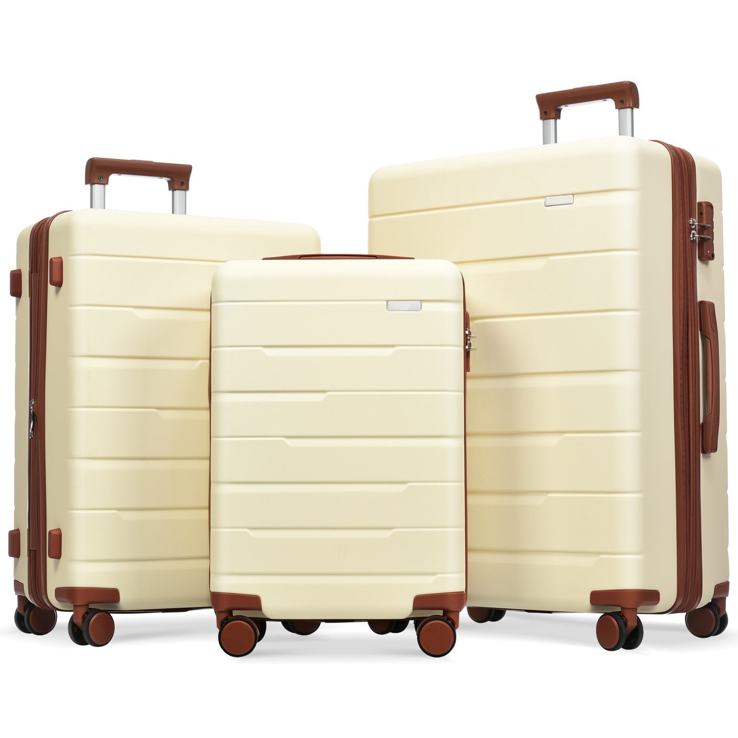 Luggage Sets 3 Piece Suitcase Set 20/24/28,Carry on Luggage Airline Approved,Hard Case with Spinner Wheels,Beige and Brown