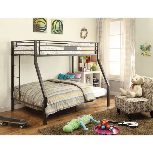 Contemporary Sandy Brown Limbra Bunk Bed with Twin/Full Size Option - Stylish Sandy Brown Bunk Bed for Kids