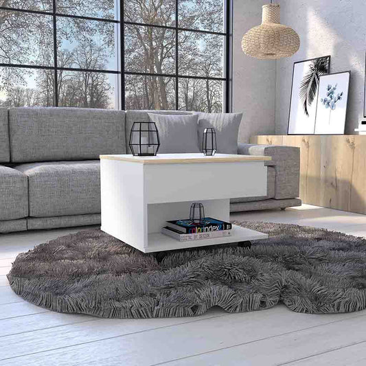 Modern Lift Top Coffee Table with Hidden Storage - White/Light Oak Finish