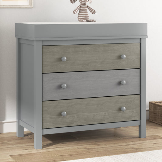 3-Drawer Changer Dresser with Removable Changing Tray in Gray