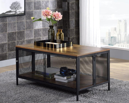 Winam Antique Oak & Black Coffee Table with Foldable Design