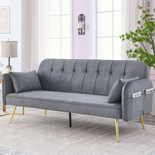 Adjustable Velvet Convertible Sofa Bed with Reversible Daybed