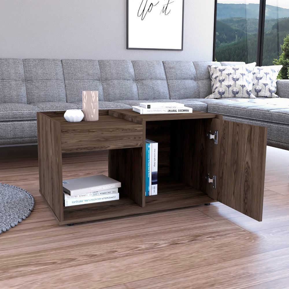 Sophisticated Dark Walnut Coffee Table with Concealed Storage