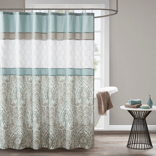 Elegant Oceanic Seafoam Printed Shower Curtain with Intricate Embroidery