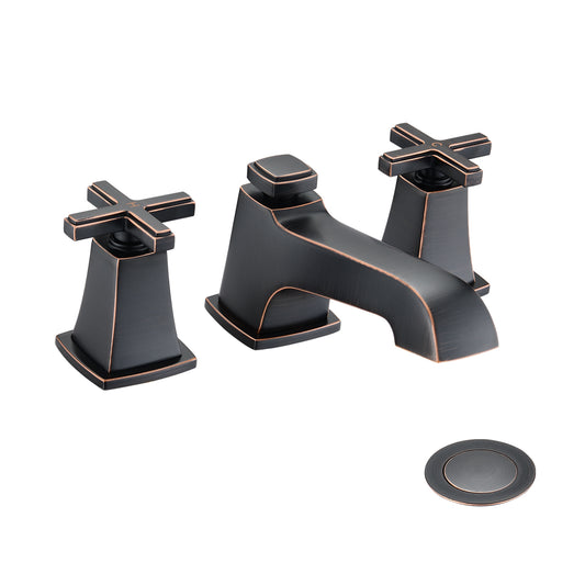 Sophisticated Oil-Rubbed Bronze Bathroom Faucet with Two Handles and Drain Assembly