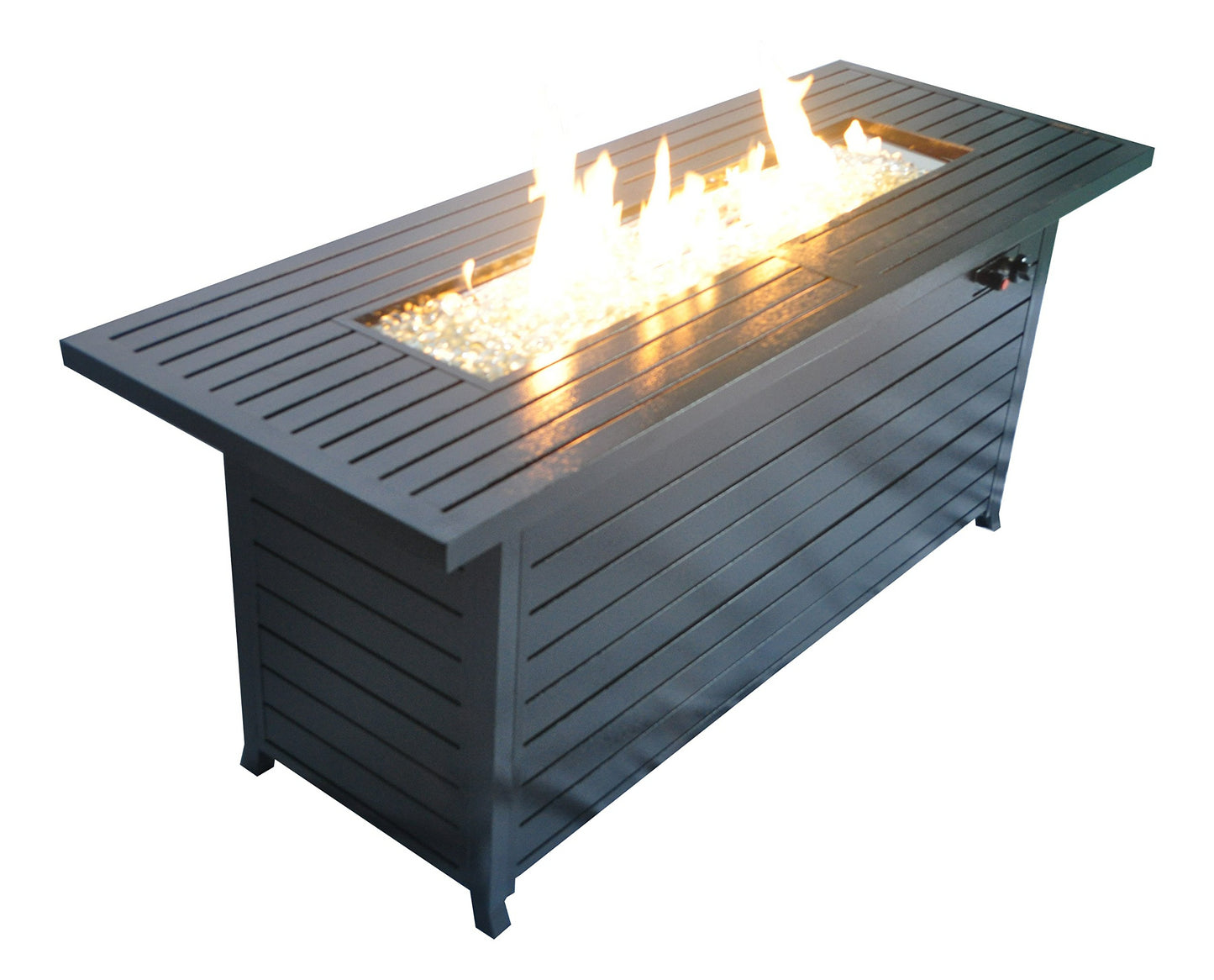 57-inch Propane Fire Pit Table with Lid and Fire Glass - Hammered Black Aluminum Outdoor Fireplace Dining Table