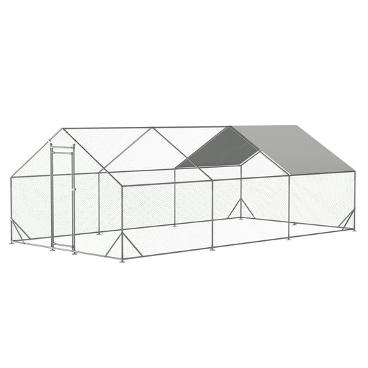 Large Metal Chicken Coop, Walk-in Chicken Run,Galvanized Wire Poultry Chicken Hen Pen Cage, Rabbits Duck Cages with Waterproof and Anti-Ultraviolet Cover for Outside(10' L x 20' W x 6.56' H)