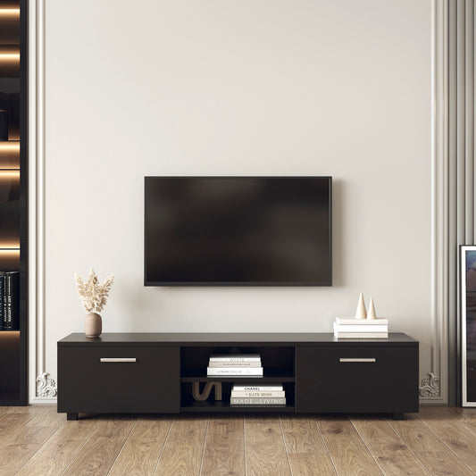 Sleek Black TV Stand with Ample Storage for 70 Inch TVs