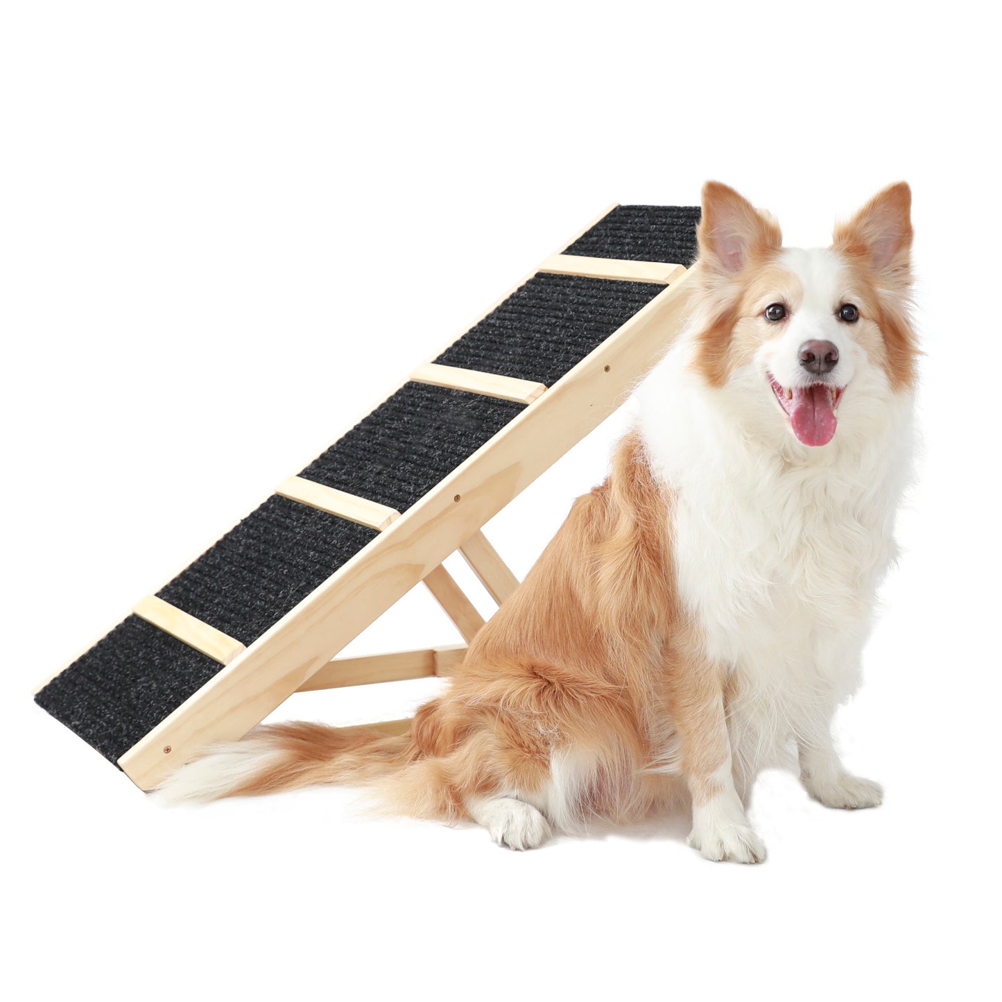 Tall Adjustable Pet Ramp, Folding Portable Wooden Dog Cat Ramp, Non-Slip Paw Traction Surface Dog Step for Car, SUV, Bed, Couch, Adjustable Height from 9.3" to 24"