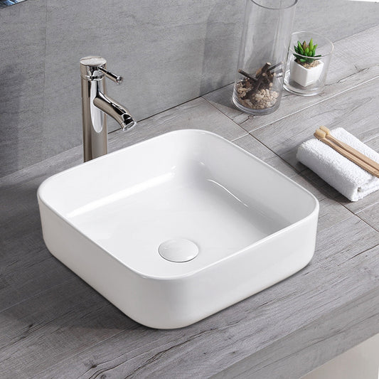 Vessel  Bathroom Sink Basin in White Ceramic