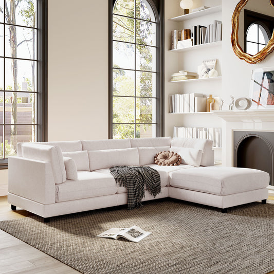 U_STYLE 2 Pieces L shaped Sofa with Removable Ottomans and comfortable waist pillows