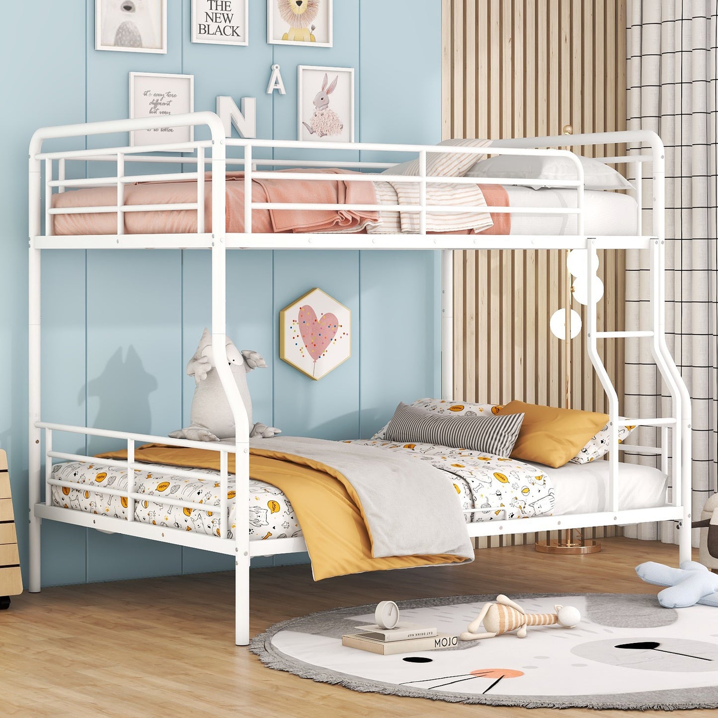 Contemporary White Metal Full XL Over Queen Bunk Bed