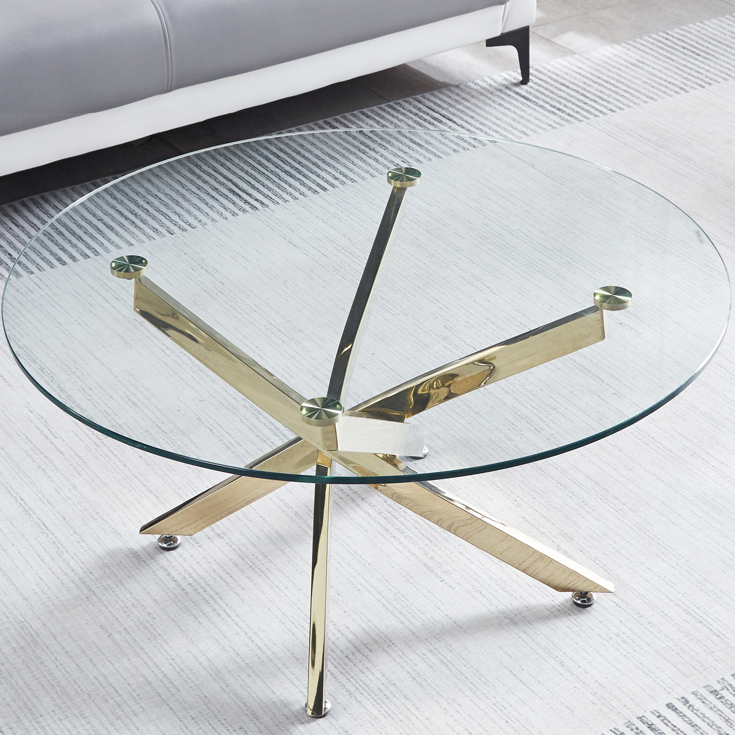 Contemporary Stainless Steel Legs Glass Coffee Table