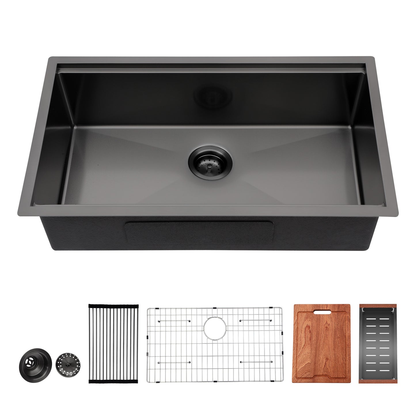 Gunmetal Black Stainless Steel Single Bowl Kitchen Sink with Workstation - 33x 19x 10