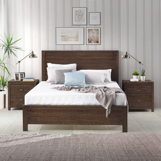 Albany Solid Wood Full Bed Frame with Headboard, Heavy Duty Modern Rustic Full Size Bed Frames, Box Spring Needed