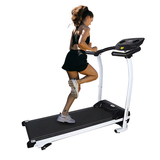 High Performance Folding Treadmill, Workout Running Machine with LCD Display and Phone Slot, Compact Treadmill for Fitness Gym Exercise, White and Black.