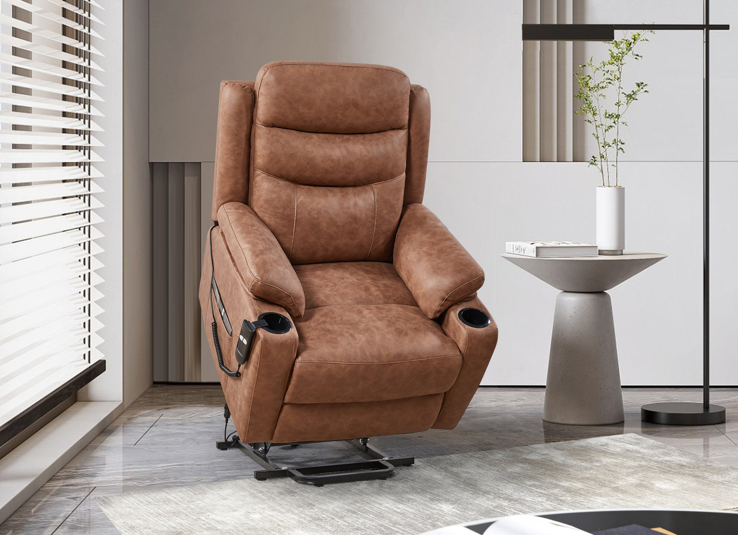 Electric Power Lift Recliner Chair with 3 Positions, Cup Holders, and Suede Fabric by Liyasi