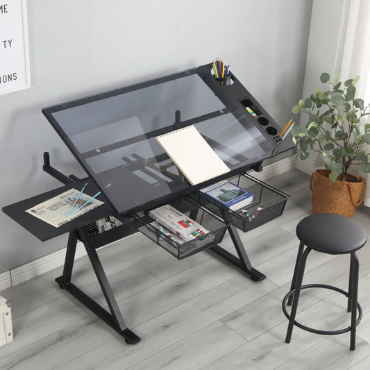 Glass Drafting Table Set with Adjustable Chair