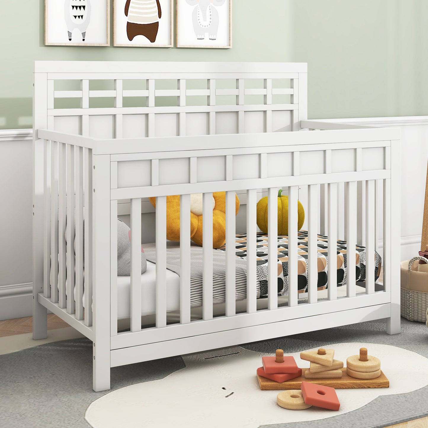 Certified Baby Safe Crib, Pine Solid Wood, Non-Toxic Finish, Snow White