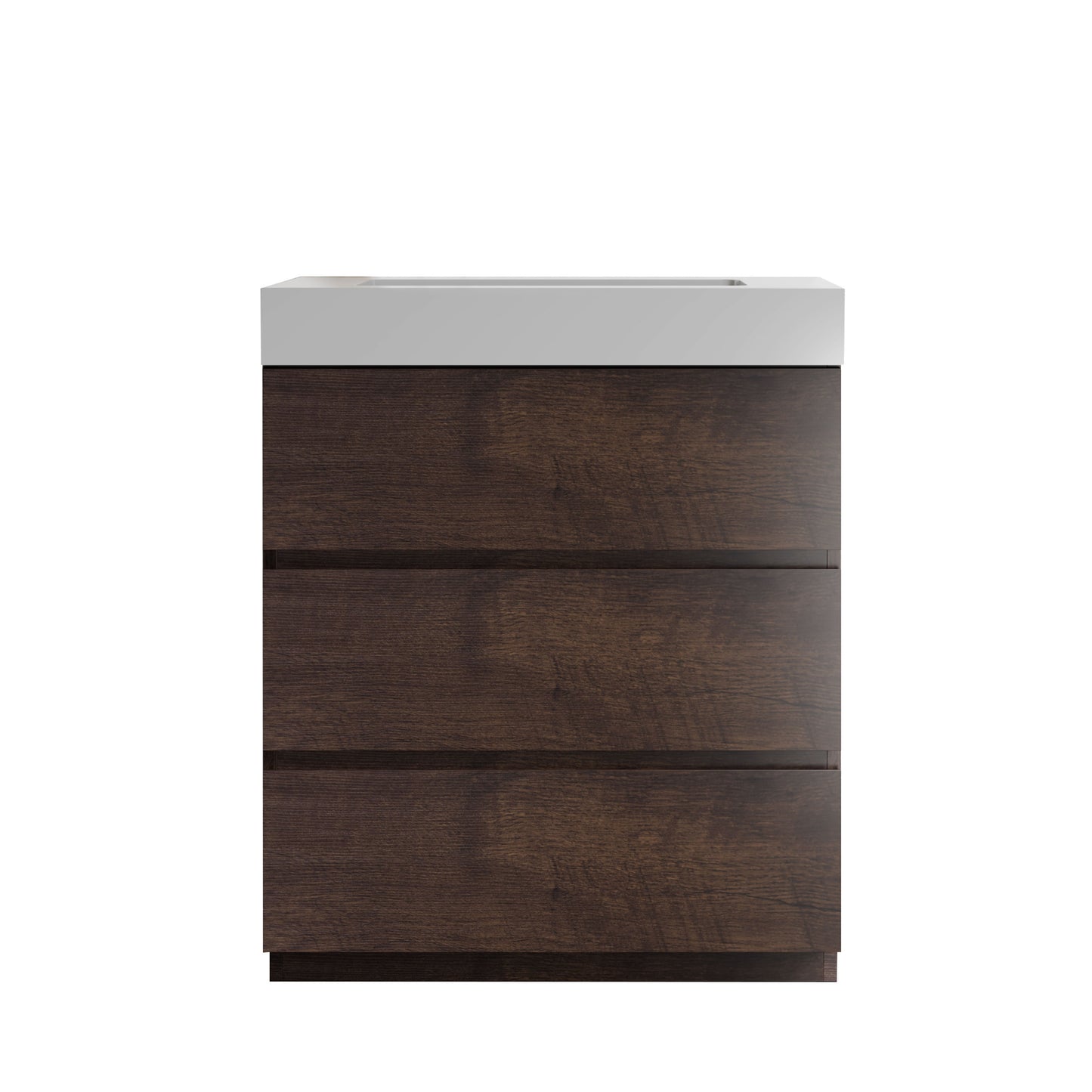 Alice-30F-105,Floor cabinet WITHOUT basin,Walnut color,With three drawers