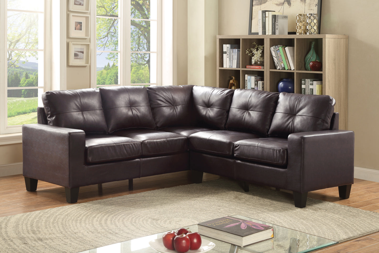 Newbury G464B-SC Sectional in Dark Brown with Dacron Wrapped Foam Seat Cushions