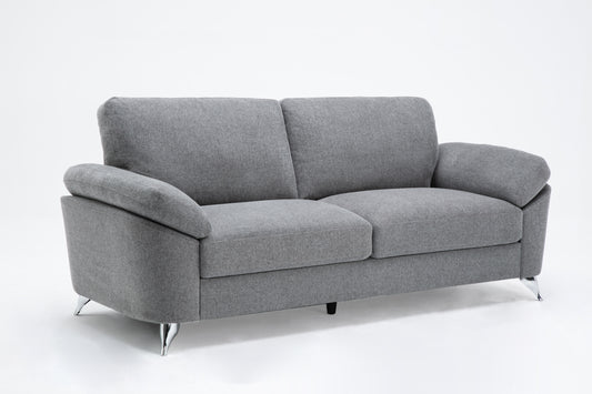 Villanelle Light Gray Linen Sofa with Chrome Finish Legs