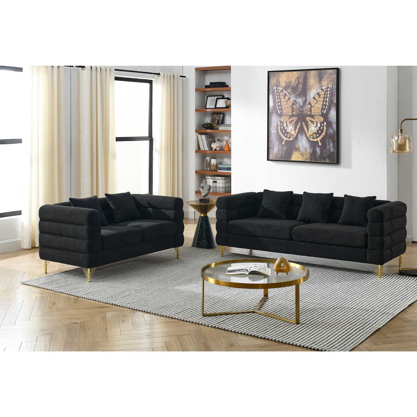 3-seater and 2-seater Combination Sofa - Black Teddy with Streamline Modern Design