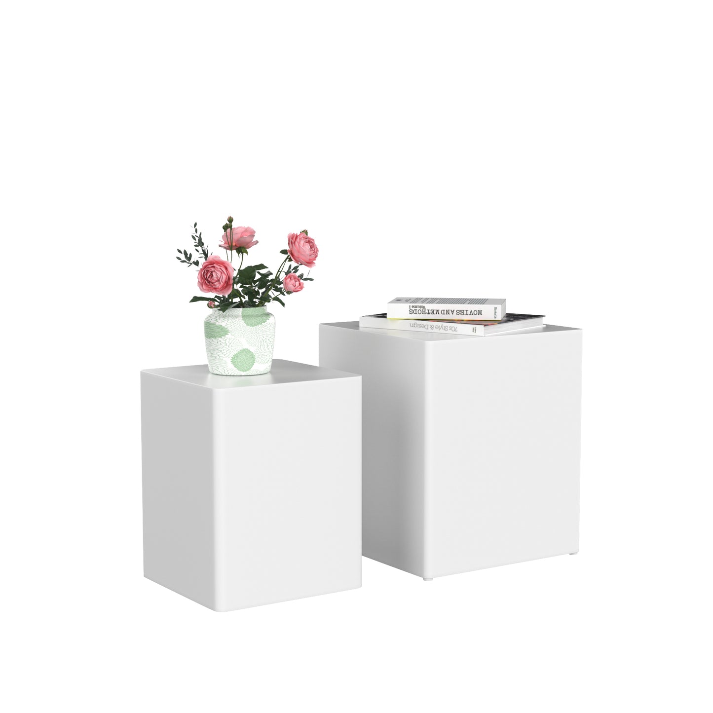 Modern White MDF Nesting Tables Set of 2 for Living Room, Office, and Bedroom