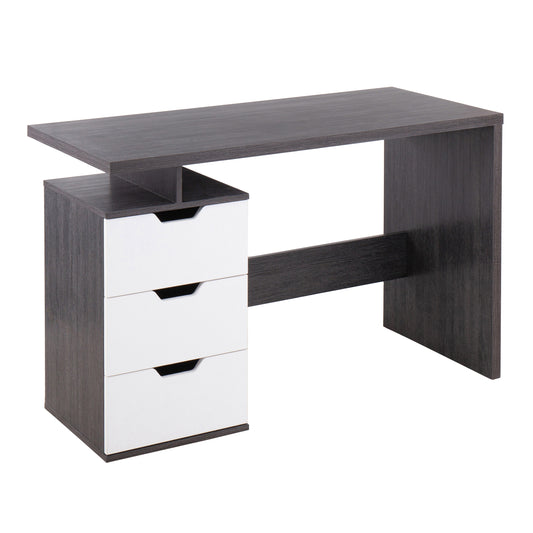 LumiSource Quinn Modern Charcoal Wood Desk with White Drawers