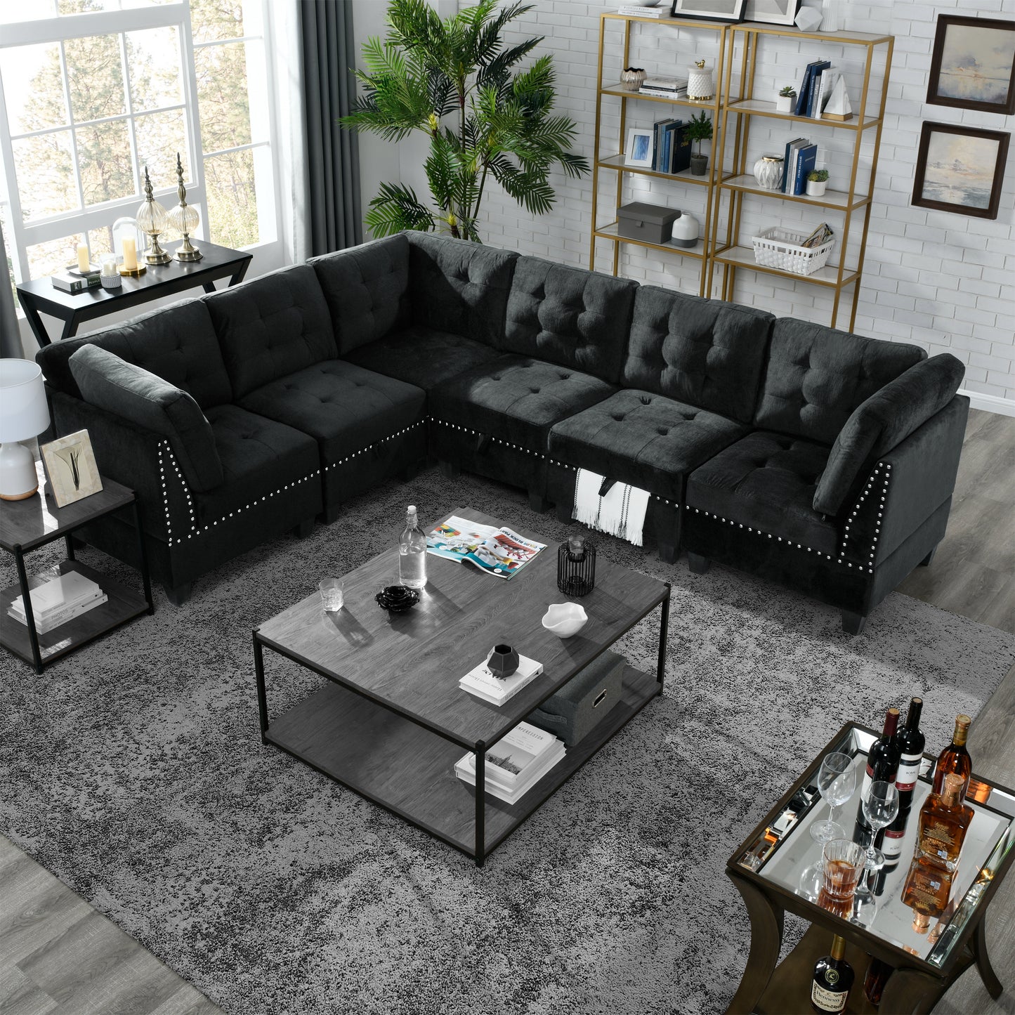 Create Your Own Modular Sectional Sofa Set with Flexible Arrangement, Bonus Storage, and Sophisticated Design - Black Velvet