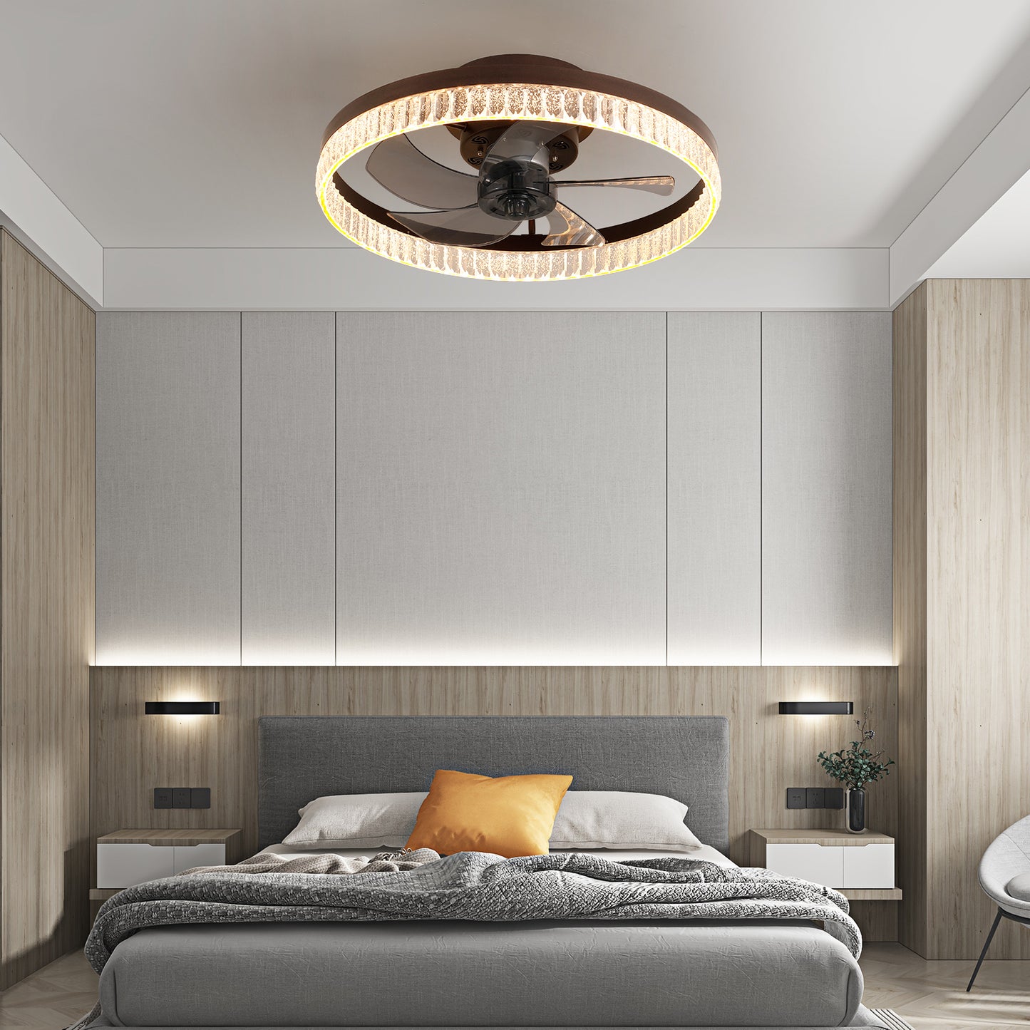 Modern Ring LED Chandelier Ceiling Fan with Remote Control for Bedroom and Living Room