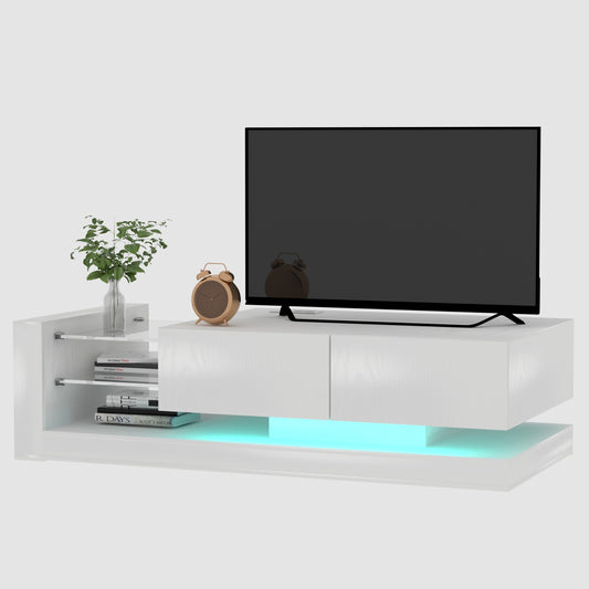 Ivory TV Stand with Color-Changing LED Lights and Ample Storage for 75-inch TVs