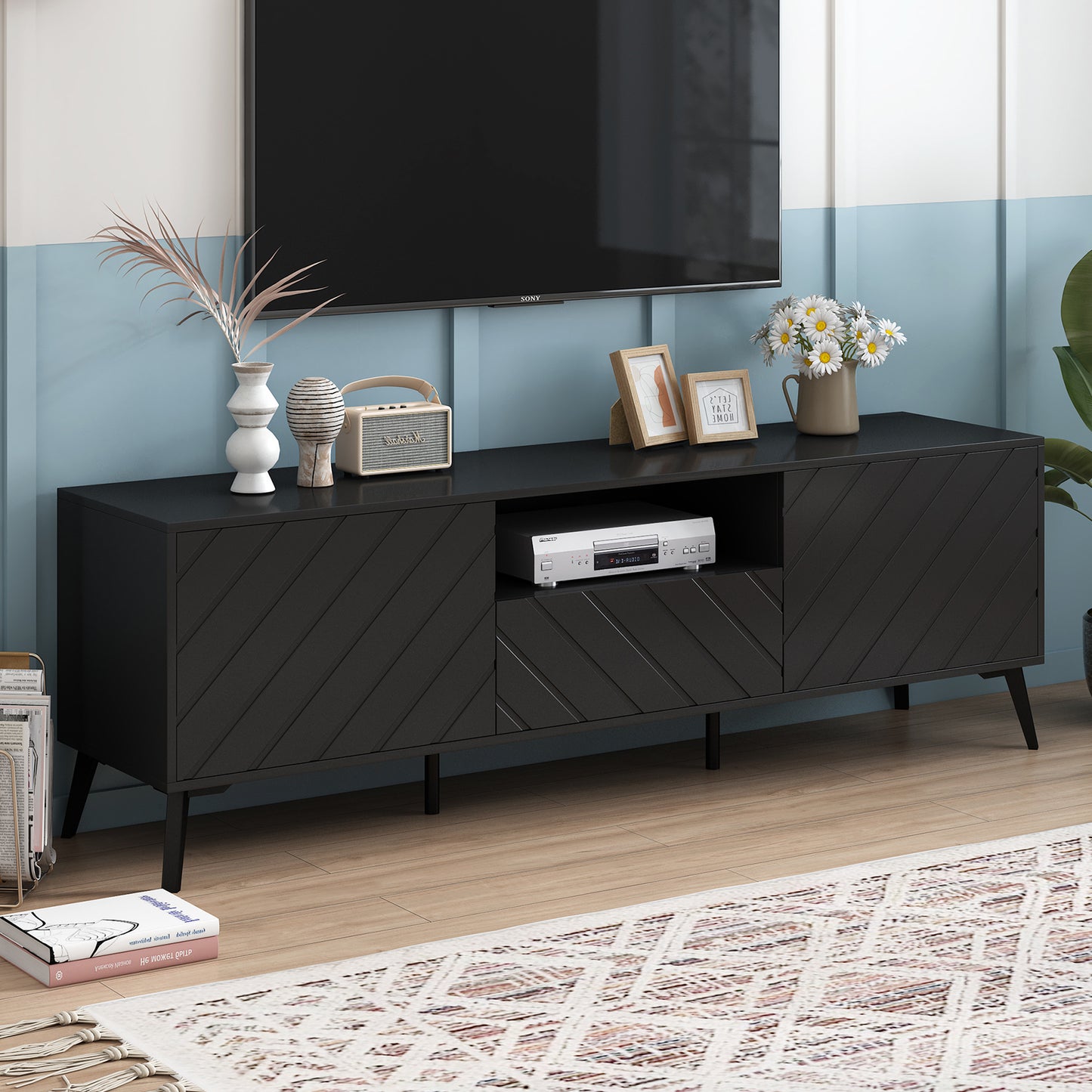 Sleek TV Console Stand with Adjustable Shelves and Drawer for Living Room