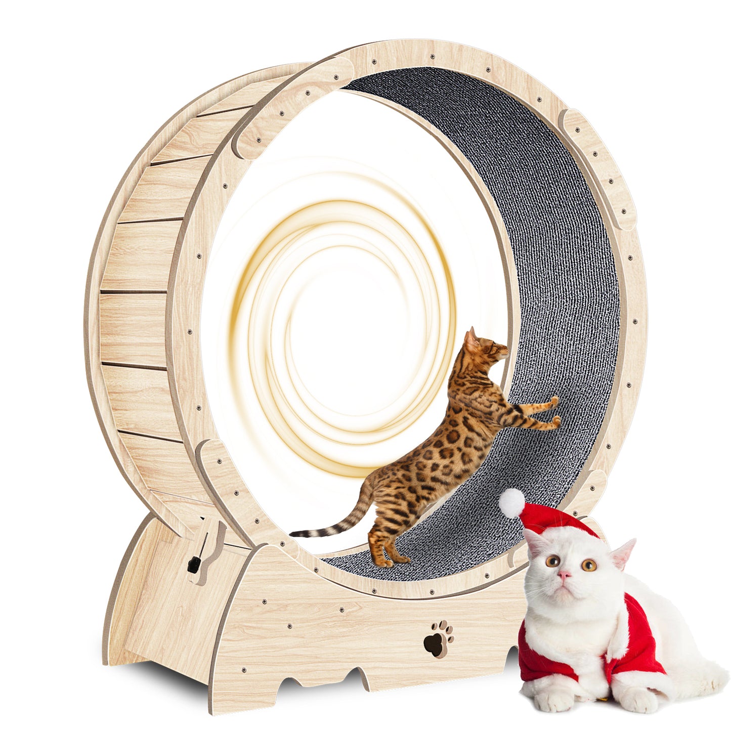 Cat Exercise Wheel for Indoor Cats, Cat Running Wheel with Carpeted Runway, Cat Sport Treadmill Wheel for Kitty's Longer Life, Fitness Weight Loss Device, 41" Natural Wood Color