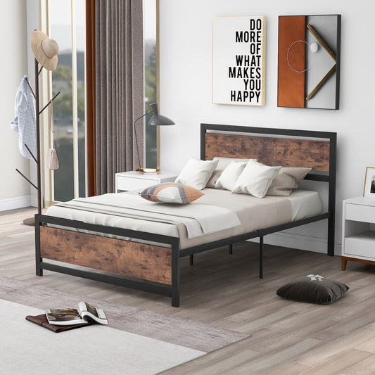 Metal and Wood Bed Frame with Headboard and Footboard ,Full Size Platform Bed ,No Box Spring Needed, Easy to Assemble(BLACK)